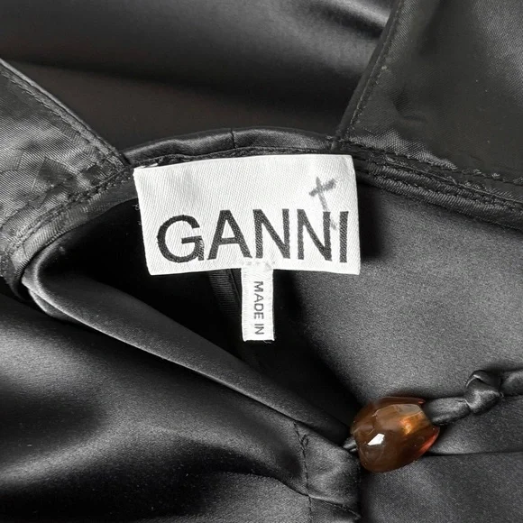 GANNI Satin Beaded Crisscross Halter Tie V-Neck Empire Waist Sleeveless Dress S - Picture 11 of 14